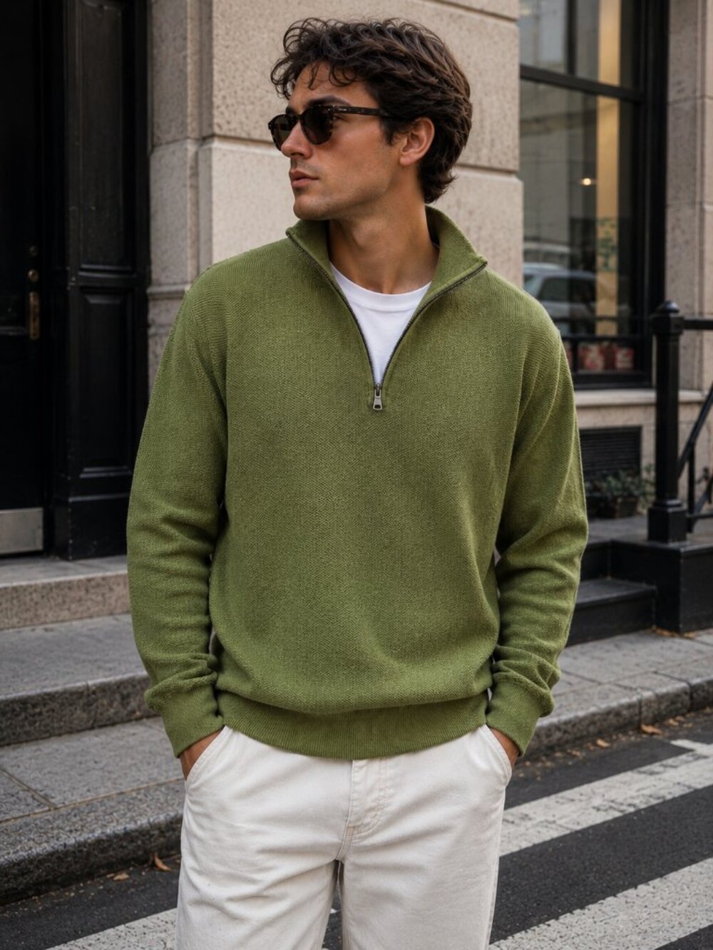 Banana Republic Supima Cotton Olive Green Quarter Zip Sweater Small